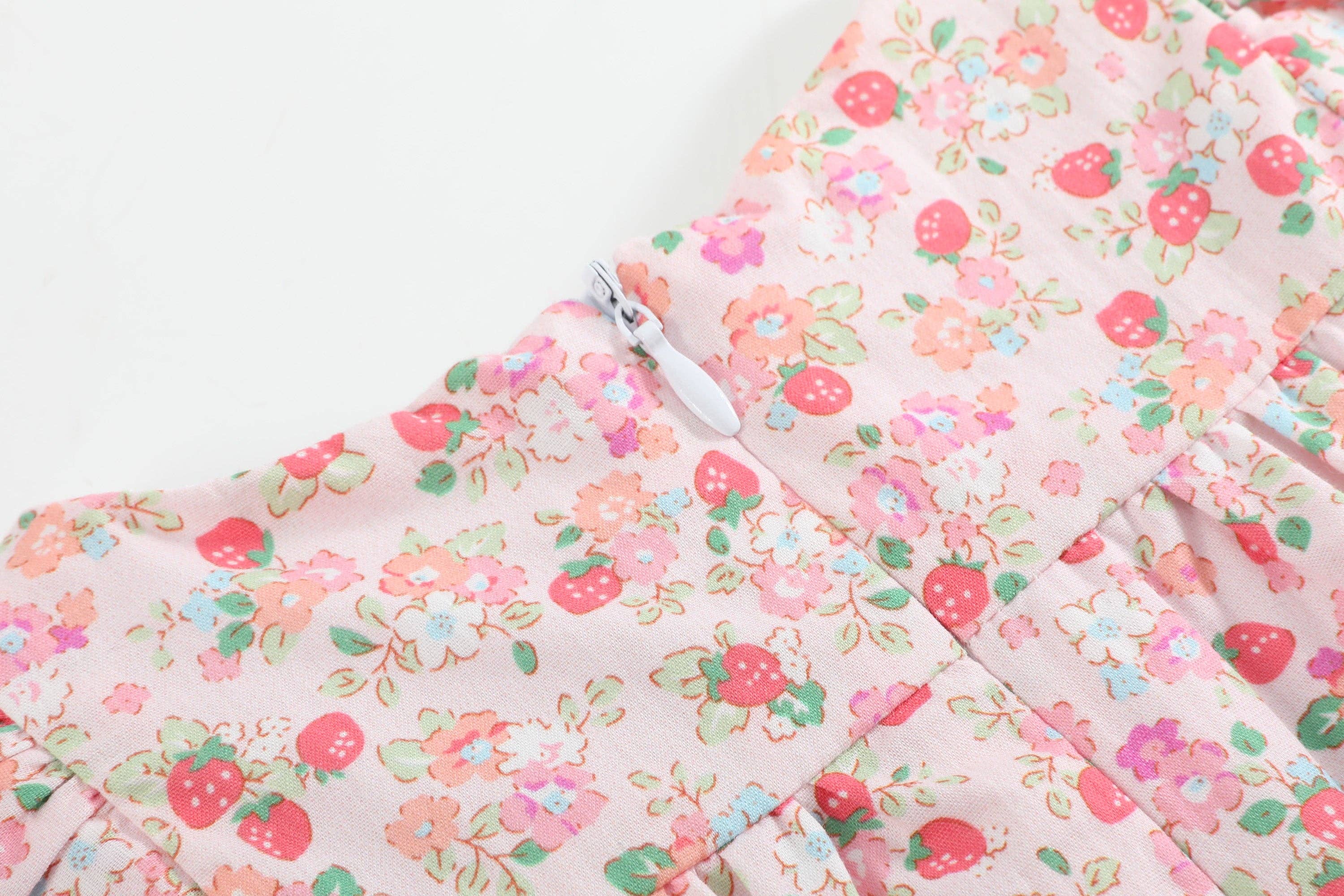 Floral Strawberry Smocked Flutter Romper