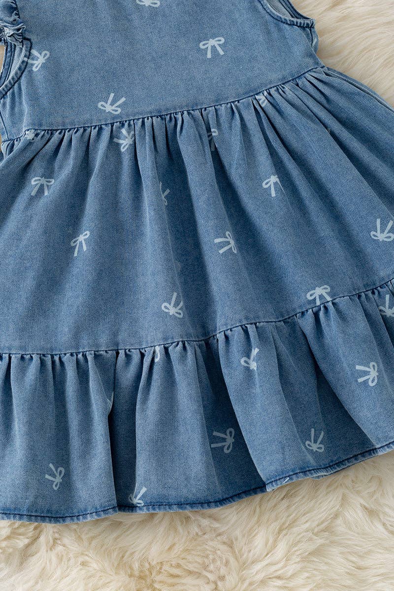 Bleached bow ruffle hem dress with angel sleeves. DRG60416 JEAN