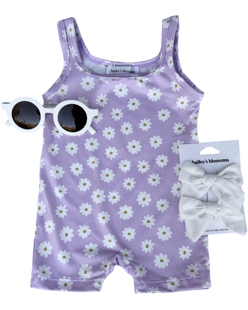 Piper Square Neck Bikeshort Romper - Lavender Bloom