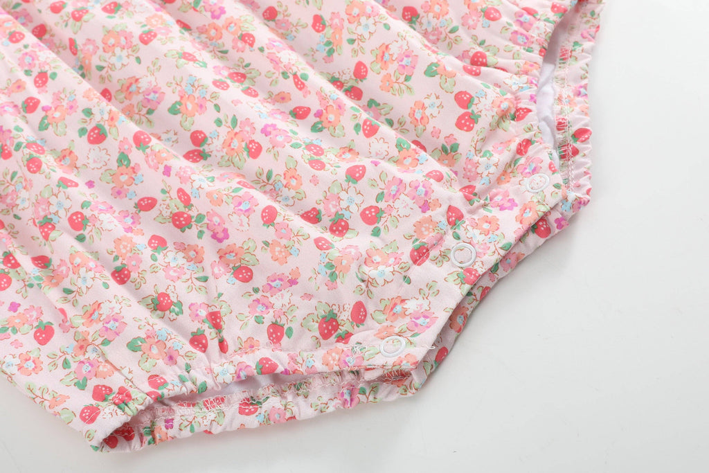 Floral Strawberry Smocked Flutter Romper