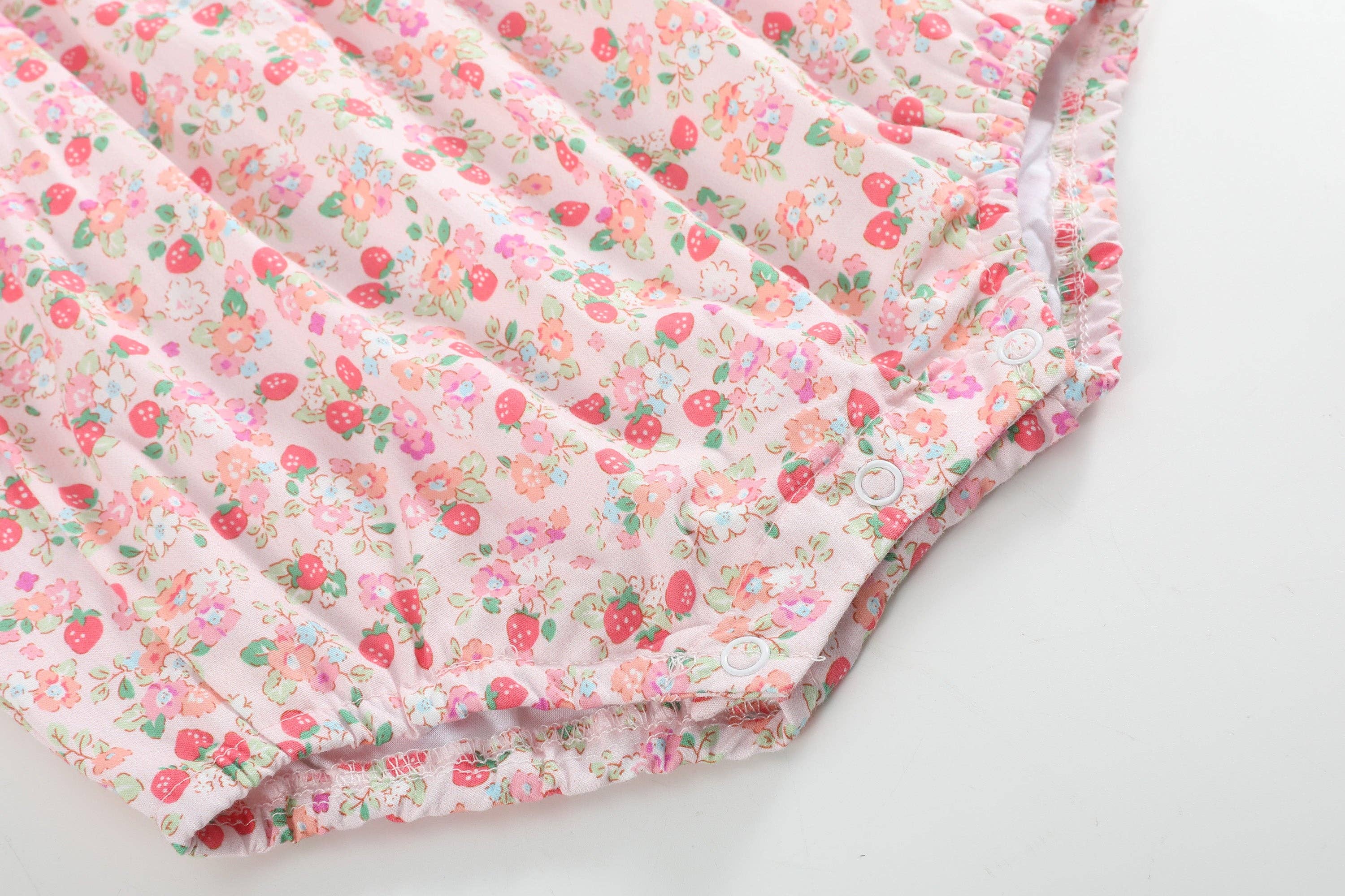 Floral Strawberry Smocked Flutter Romper